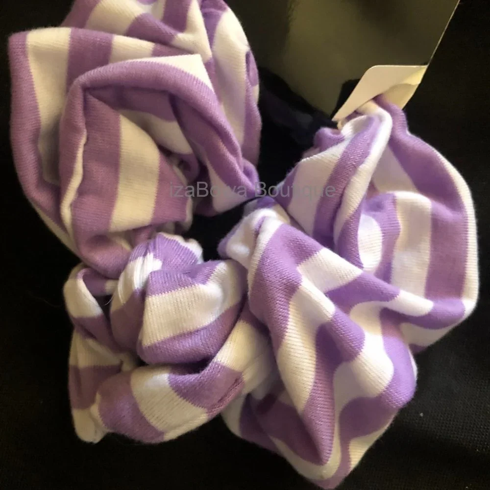 Lavender & White Stripe Bow Scrunchie  -women's- SC2980  Handmade NWT Boutique